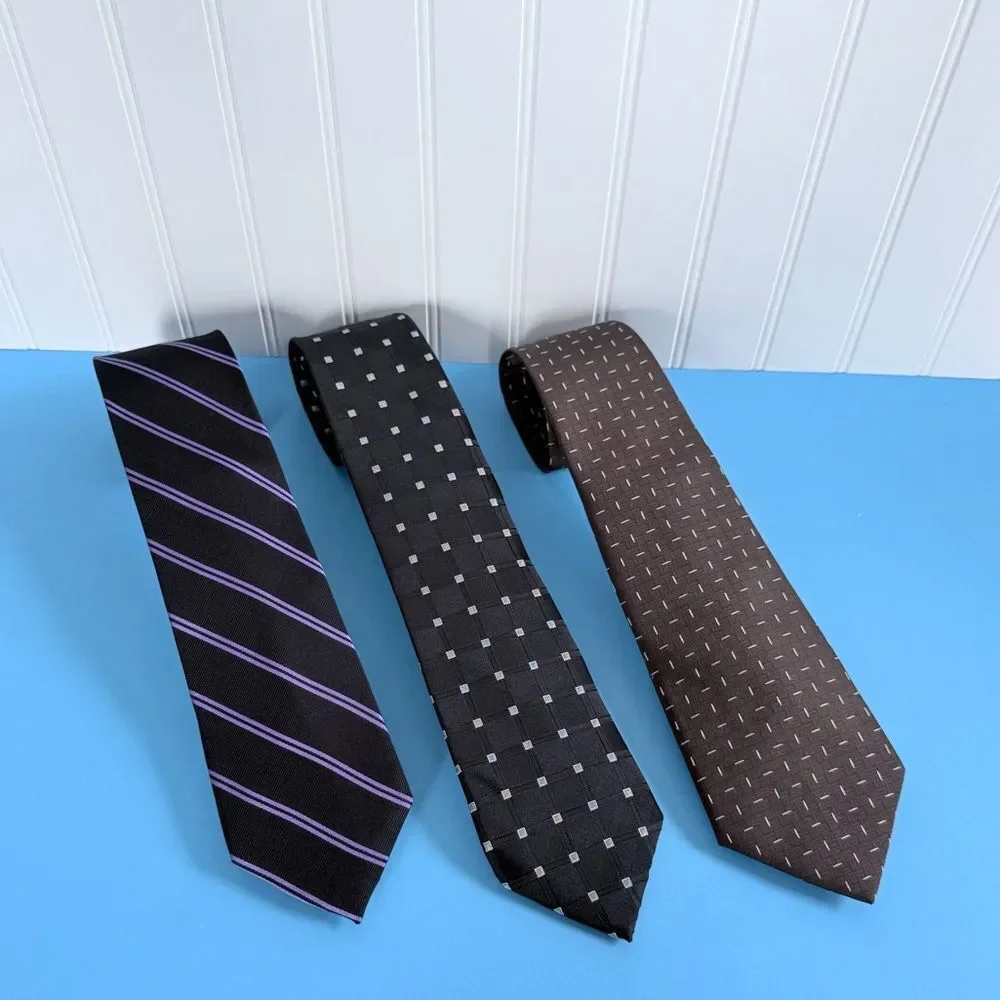 Bundle Of 3 U.S. Polo Assn. Men's Tie Trio - Black, Purple, Brown
